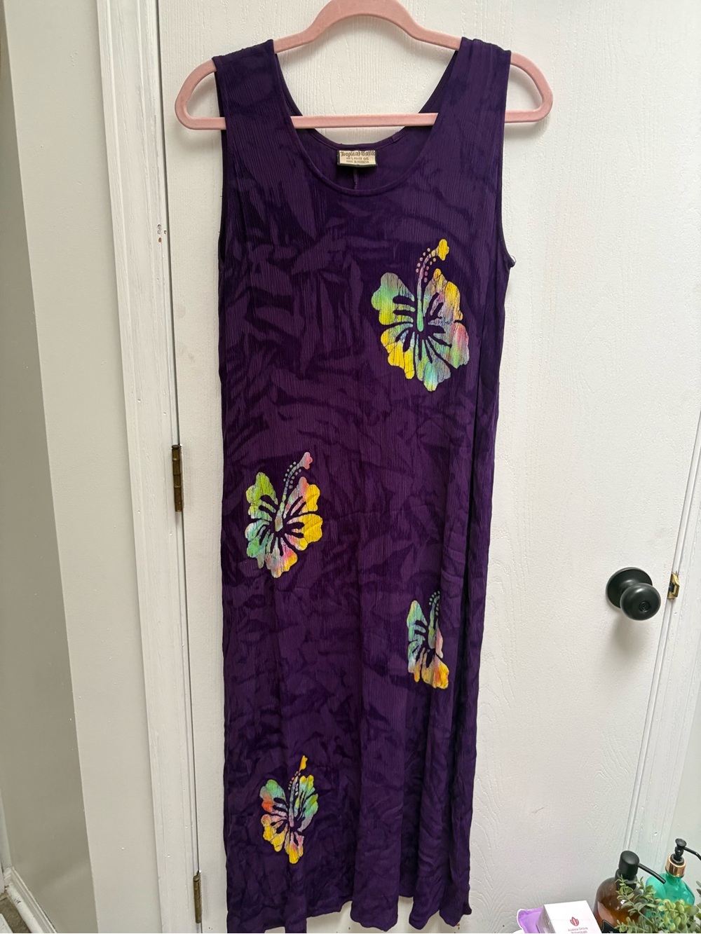 Sleeveless Purple Maxi Dress with Multicolor Floral Prints